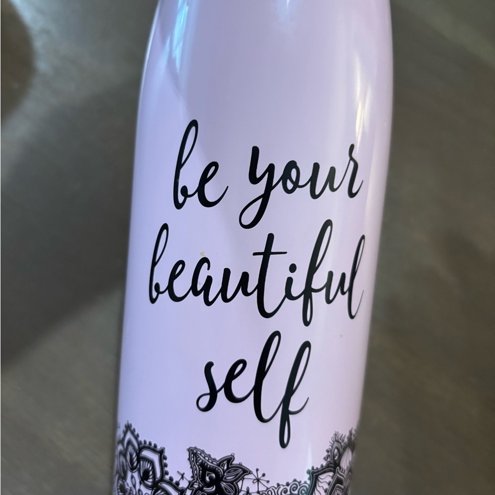 Pink Insulated Water Bottle with Black Lace Design Beautiful Self - Picture 2 of 5
